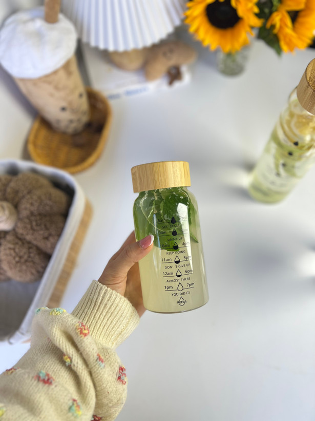 بطری آب تایمردار درب بامبویی🌿🧸